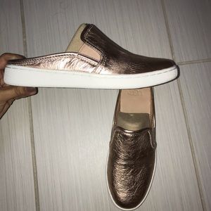 Rose gold metallic slip on uggs